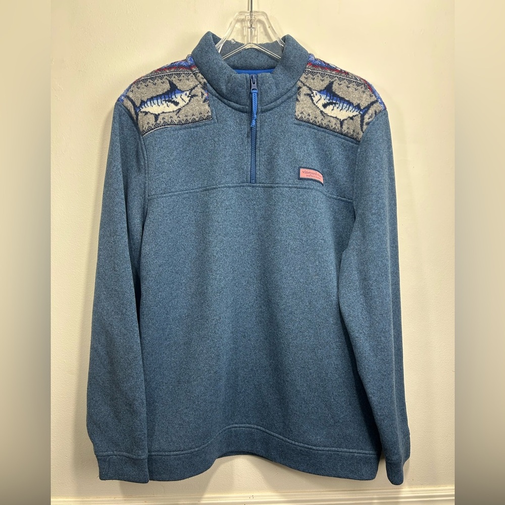 Vineyard Vines Mens Fair Isle Marlin Shep 1/4 Quarter Zip Sweater Sz L EUC